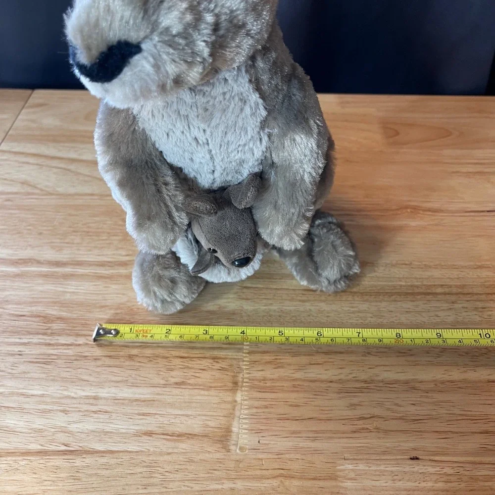 Wild Republic Grey Kangaroo Plush with Removable Baby Joey Pouch Plush 12 in